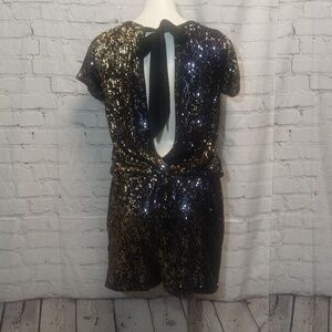 Open back bow tie sequin romper